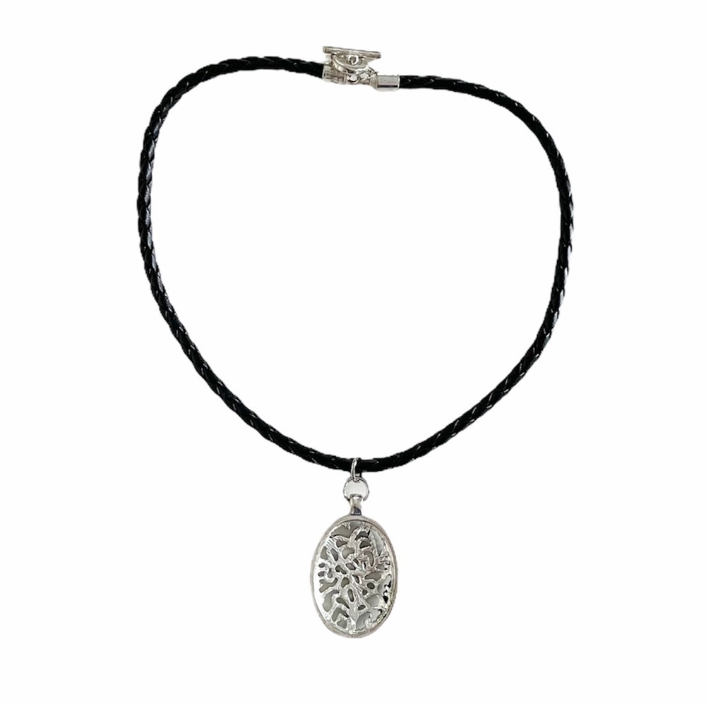 Black Braided Medallion Necklace - Picture 3 of 11